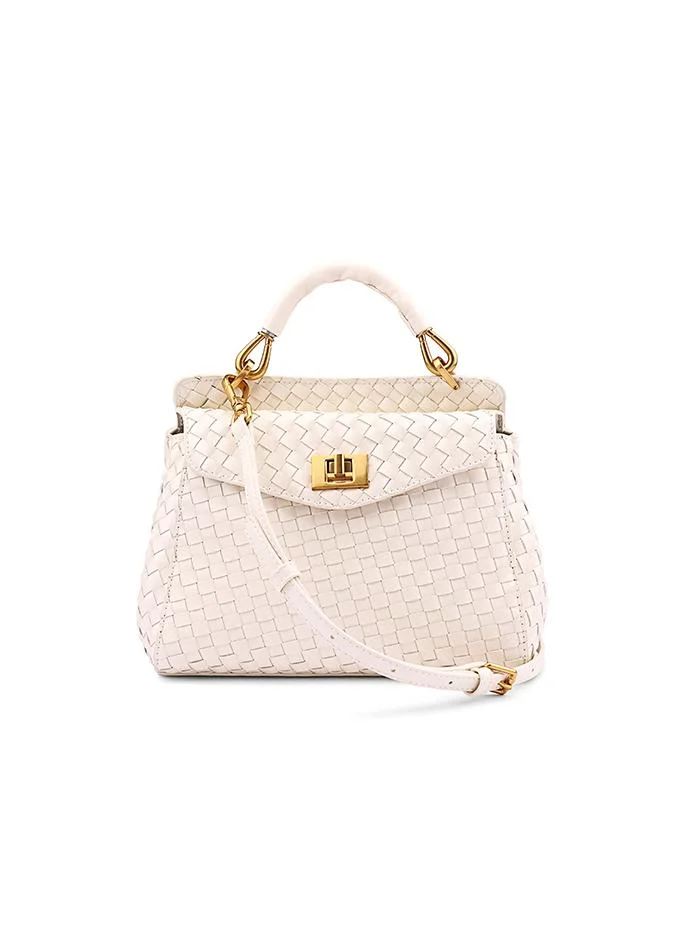 Cuple Women’s Woven Top Handle Bag with Turn-Lock Closure